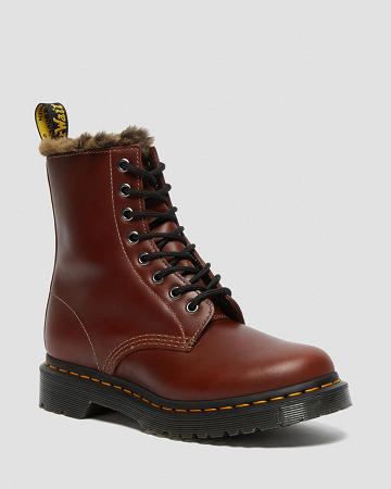 Brown Women's Dr Martens 1460 Serena Faux Fur Lined Winter Boots | CA 279ZUT